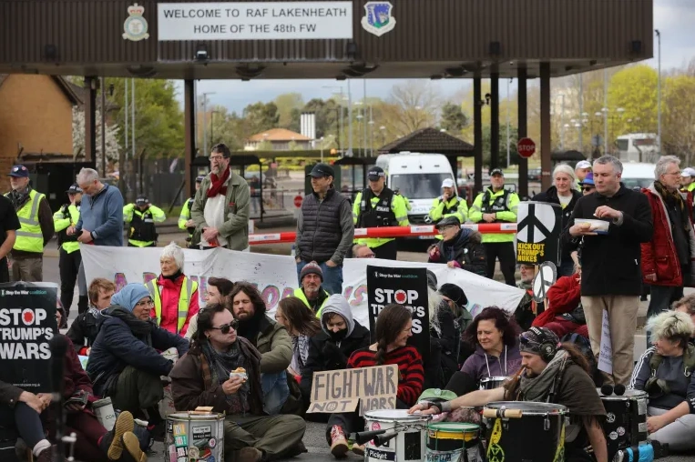 UK police arrest seven during protest at US linked RAF base in Suffolk